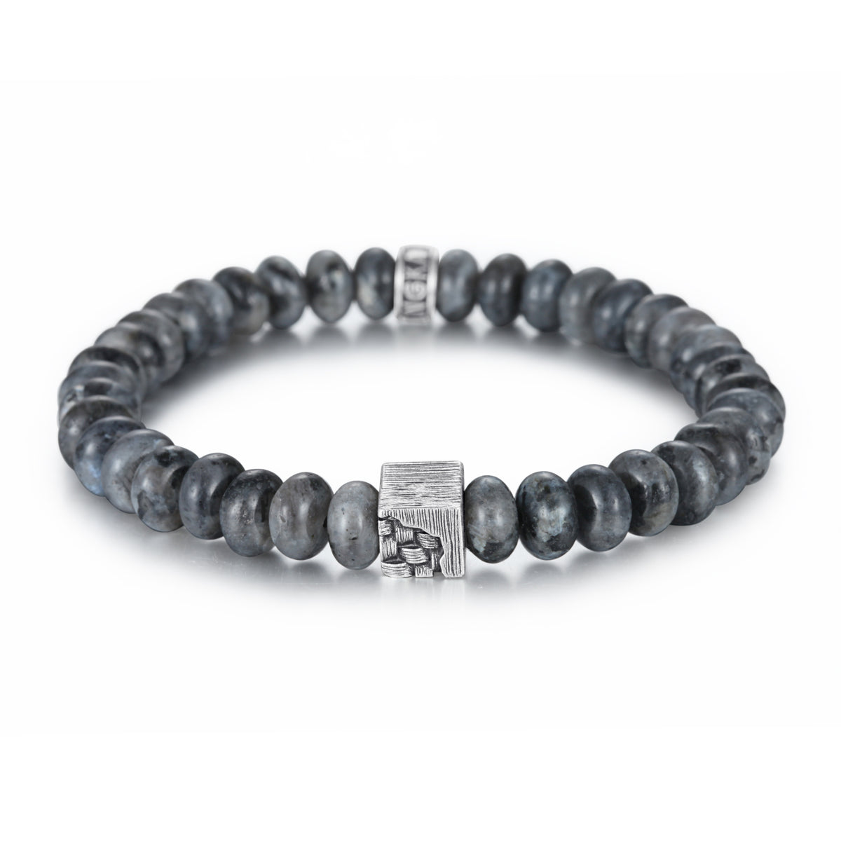 Men's Wristband with Abacus Shape Labradorite, Woven Cube - KINGKA Jewelry