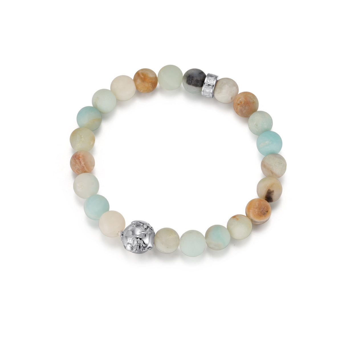 KINGKA Amazonite Stone Bead Bracelet, Silver, The Earth - KINGKA Jewelry