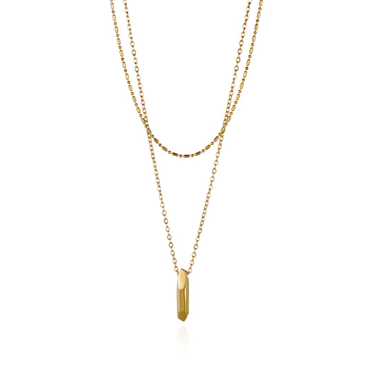 Gold Layered Faceted Pendant Necklace – Stainless Steel | KINGKA
