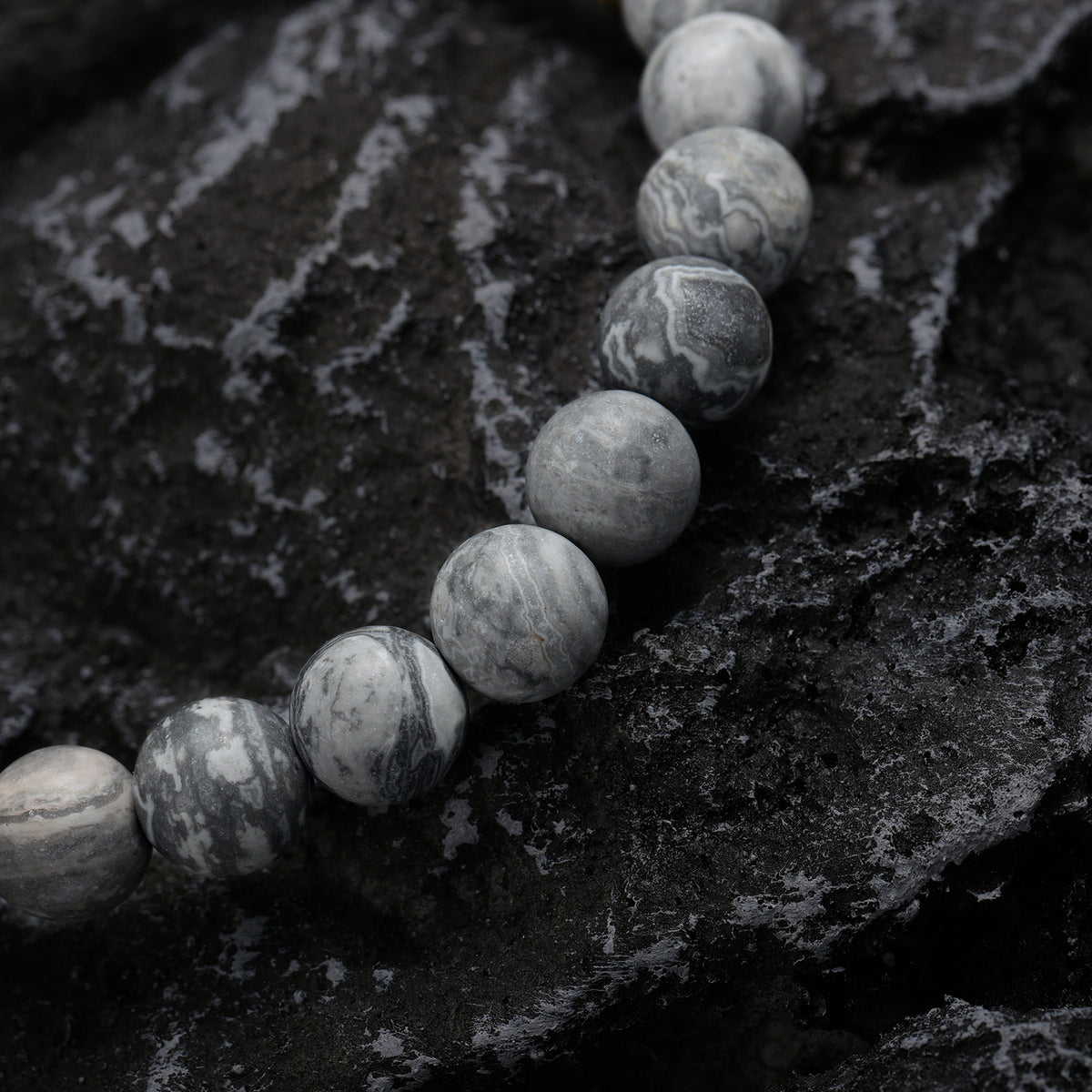 KINGKA Grey Jasper Bead Bracelet, Silver Blue, The Earth - KINGKA Jewelry