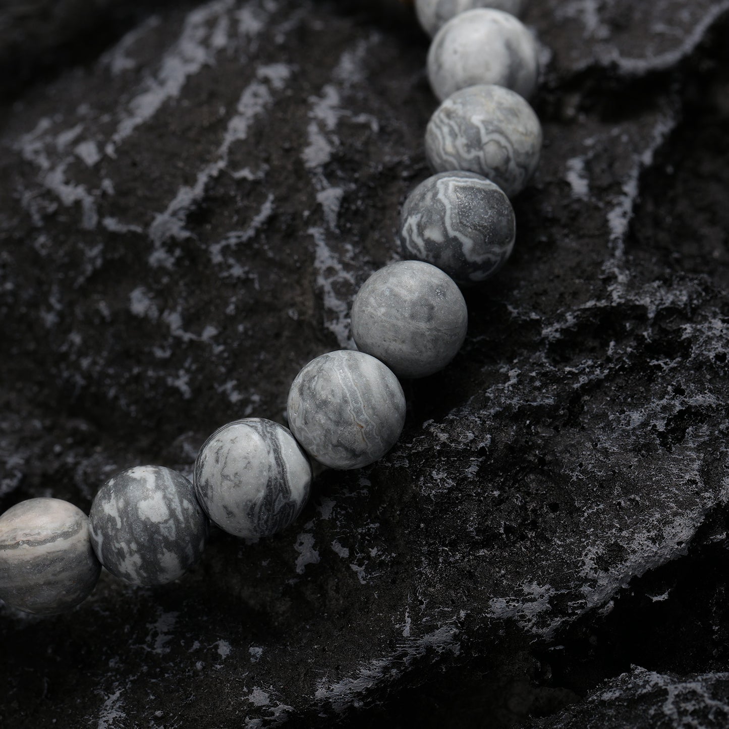 KINGKA Grey Jasper Bead Bracelet, Gold Blue, The Earth - KINGKA Jewelry