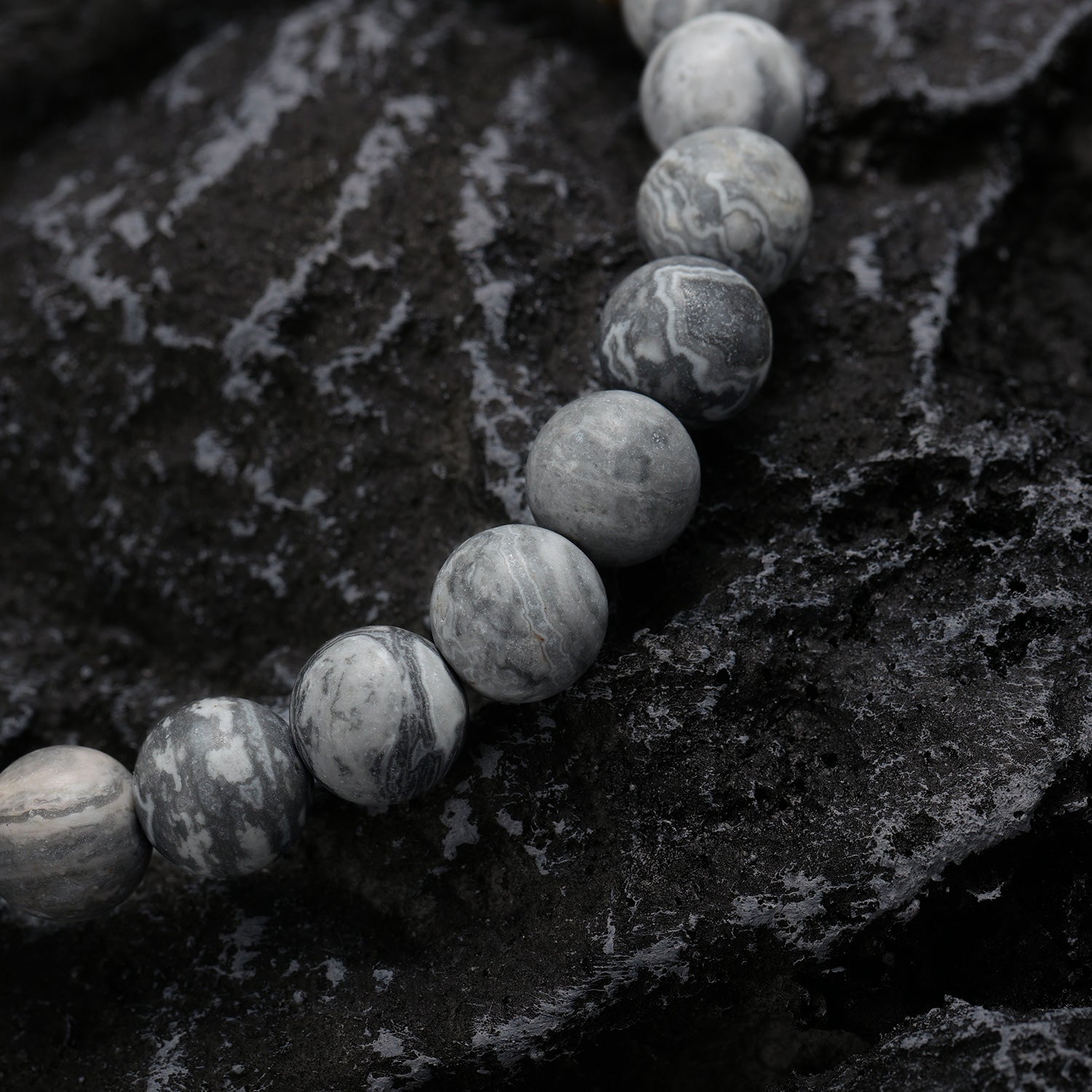 KINGKA Grey Jasper Bead Bracelet, Gold Blue, The Earth - KINGKA Jewelry