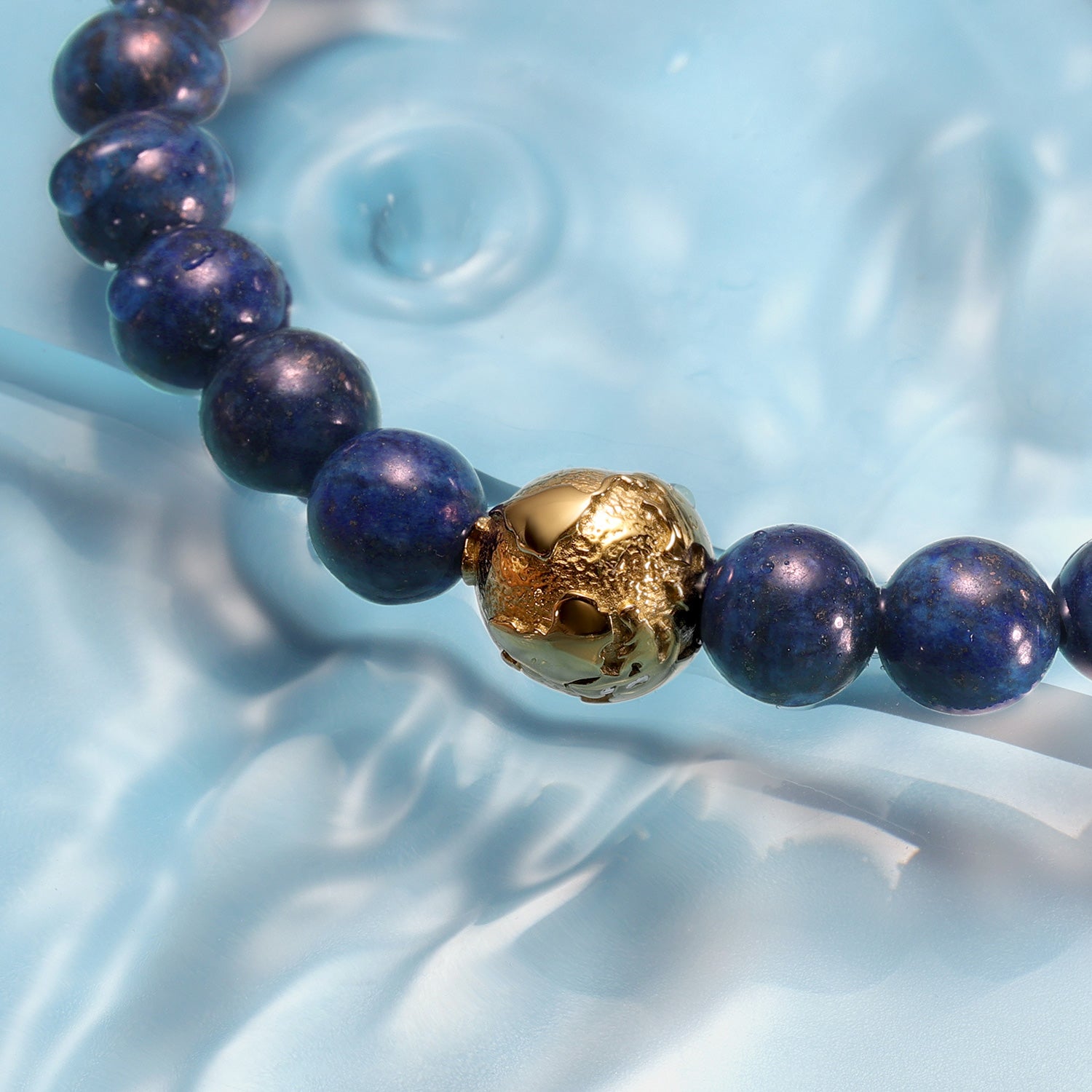 KINGKA Lapis Stone Bead Bracelet, Gold, The Earth - KINGKA Jewelry