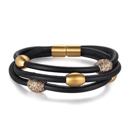 Women Warp-Around Bracelet Leather, Gold Stardust - KINGKA Jewelry
