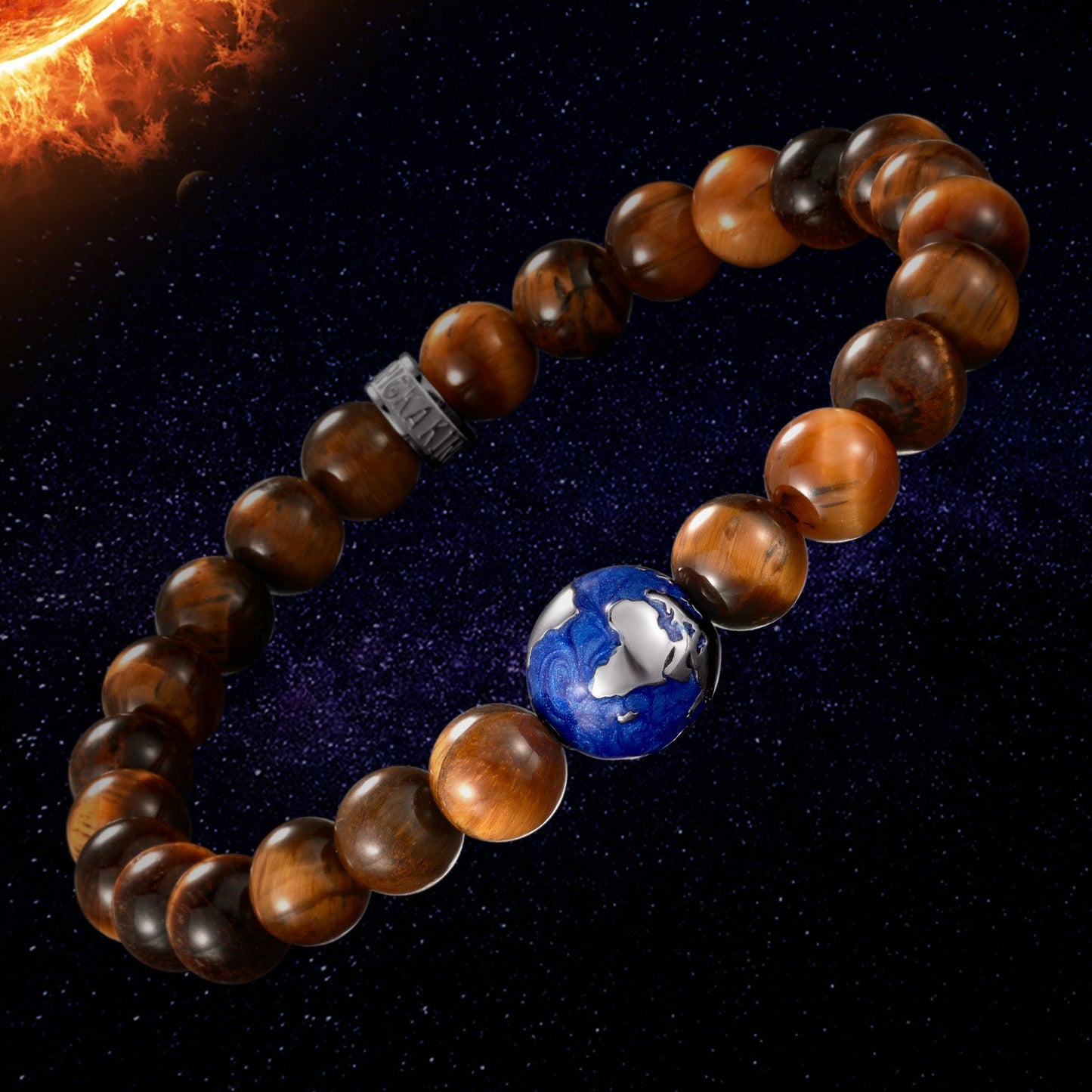 Natural Tiger Eye Bracelet with 316 Stainless Steel Earth Bead & The Earth Necklace