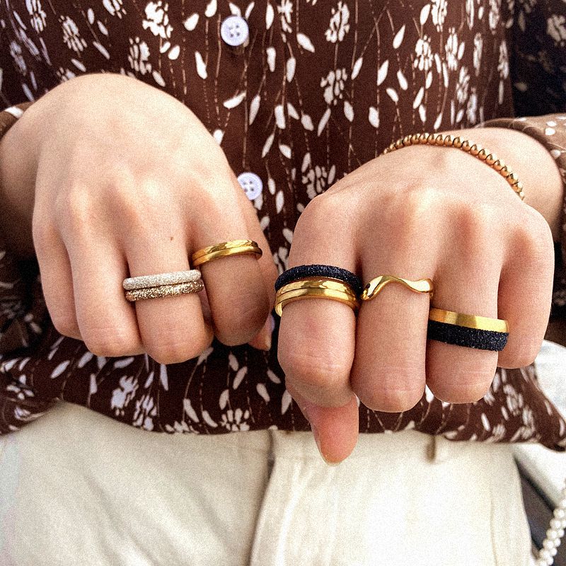 Women Stacking Rings Gold Glitter Dust - KINGKA Jewelry