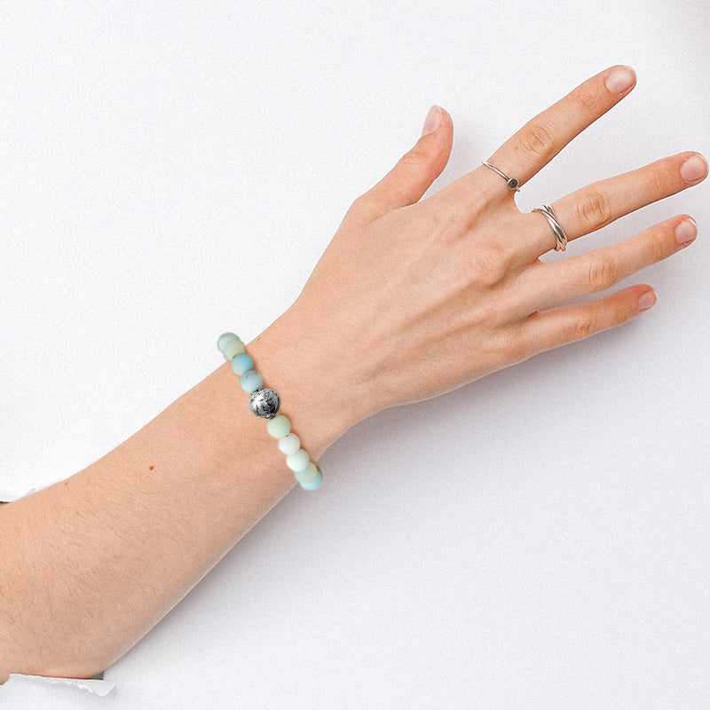 KINGKA Amazonite Stone Beads Bracelet with 316 Stainless Steel Earth Accessory