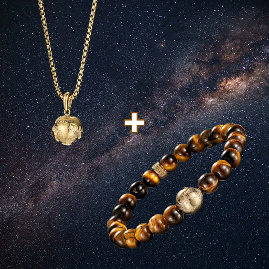 Natural Tiger Eye Bracelets with 316 Stainless Steel Earth Bead & The Earth Necklace