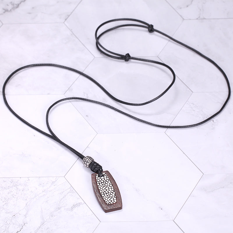 Men's Wood Reptile Tag Rope Necklace - KINGKA Jewelry