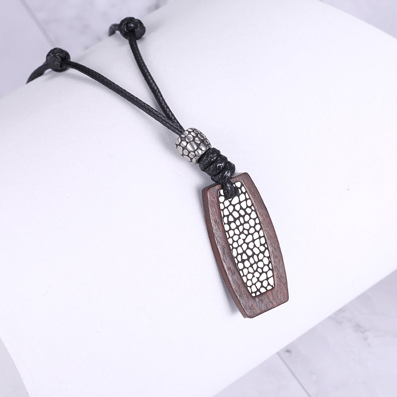 Men's Wood Reptile Tag Rope Necklace - KINGKA Jewelry
