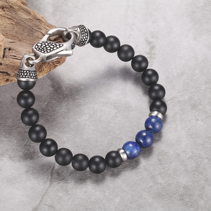 Men's Beaded Bracelet with Onyx and Lapis - KINGKA Jewelry