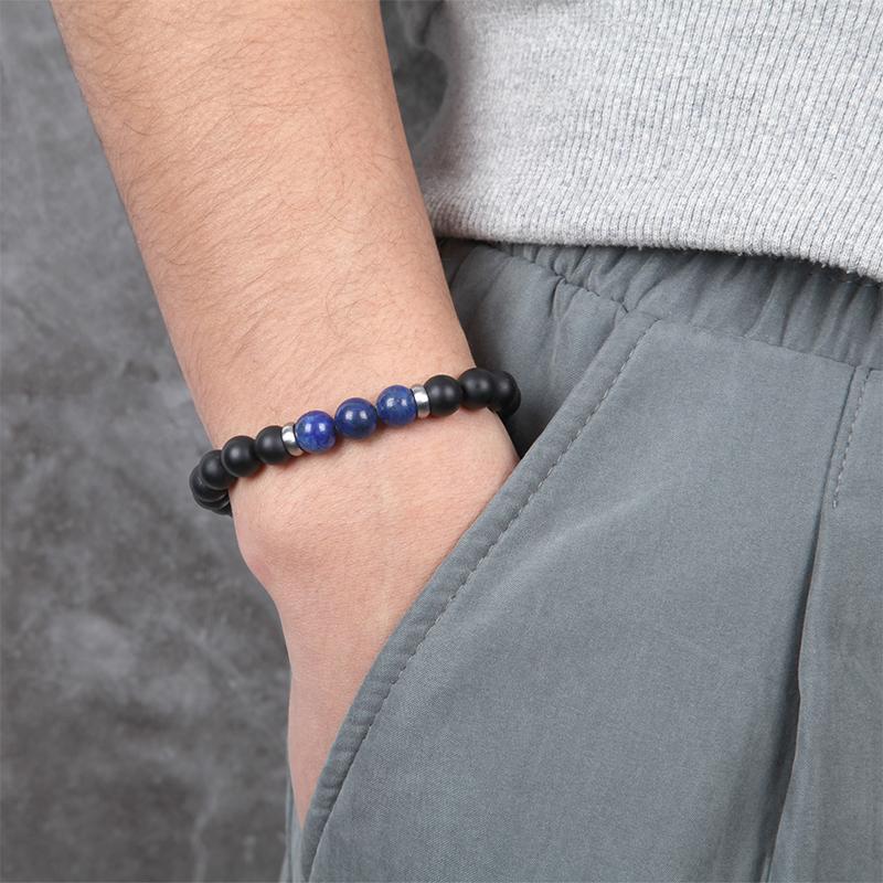 Men's Beaded Bracelet with Onyx and Lapis - KINGKA Jewelry