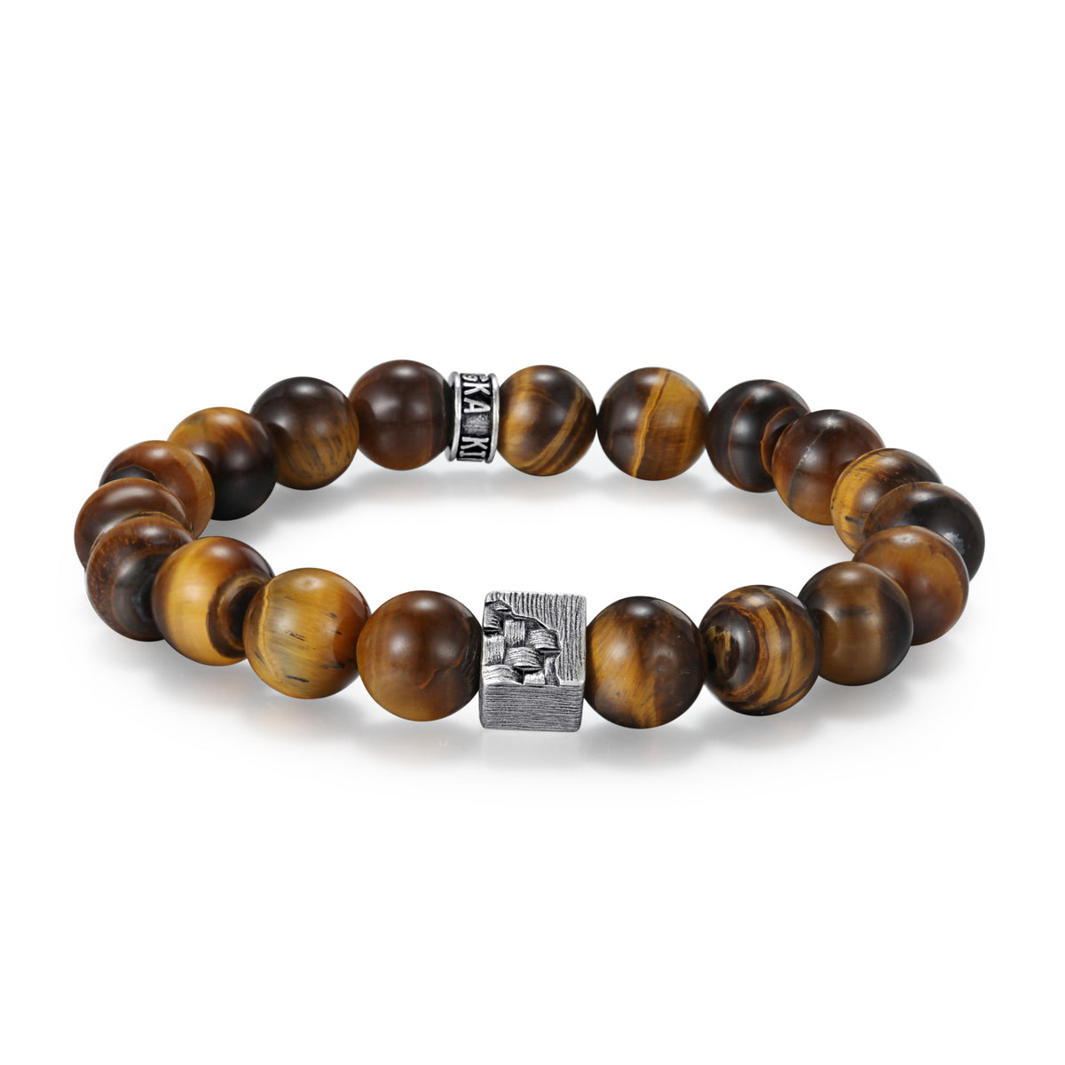 Men's Wristband with Tiger Eye, Woven Cube - KINGKA Jewelry