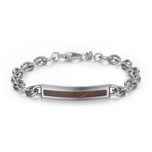 Men's Wood Inlay Curved Tag Cable Chain - KINGKA Jewelry