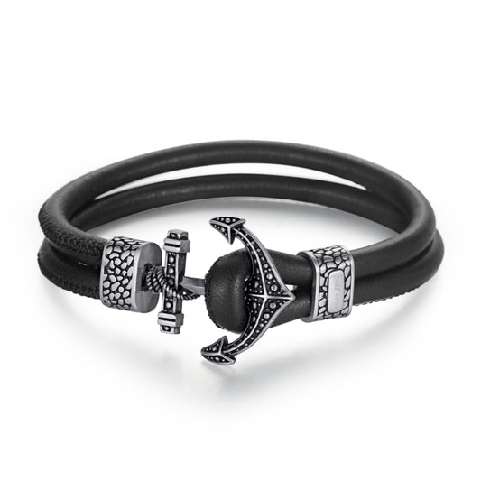 Men's Leather Bracelet with Anchor - KINGKA Jewelry