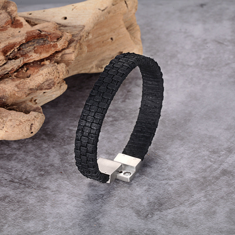 Men's Leather Bracelet with Reptile Snap - KINGKA Jewelry