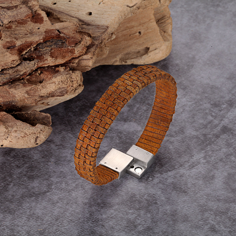 Men's Leather Bracelet with Reptile Snap - KINGKA Jewelry