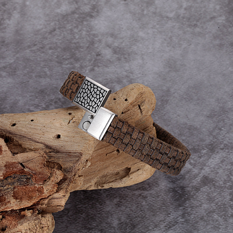 Men's Leather Bracelet with Reptile Snap - KINGKA Jewelry