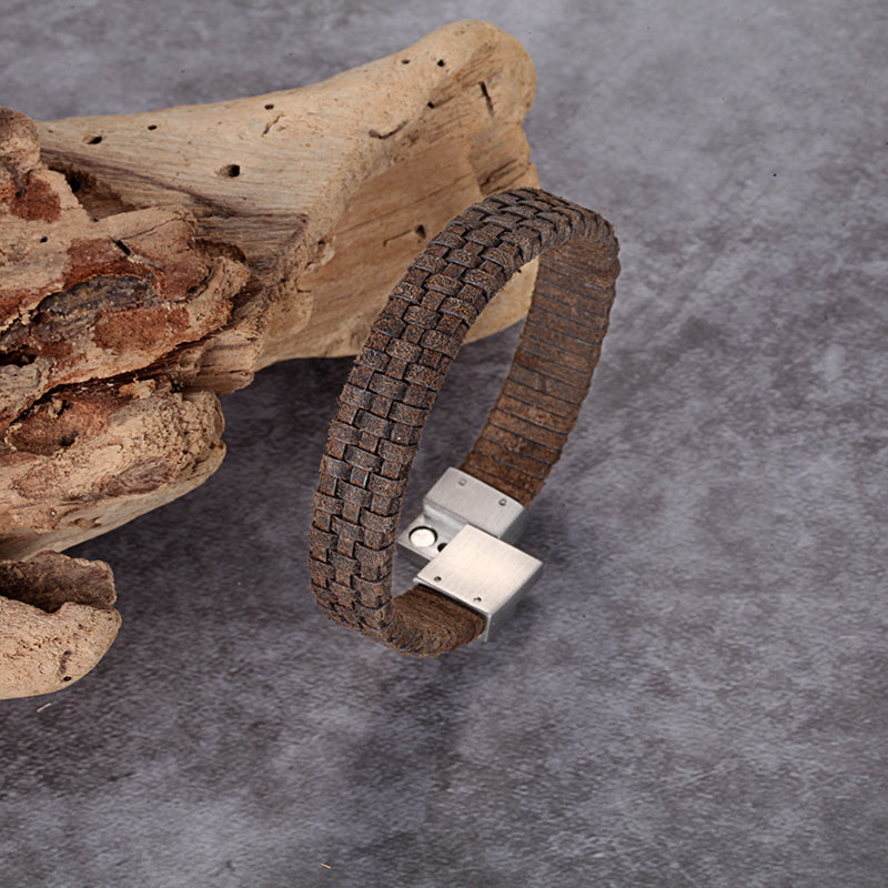 Men's Leather Bracelet with Reptile Snap - KINGKA Jewelry