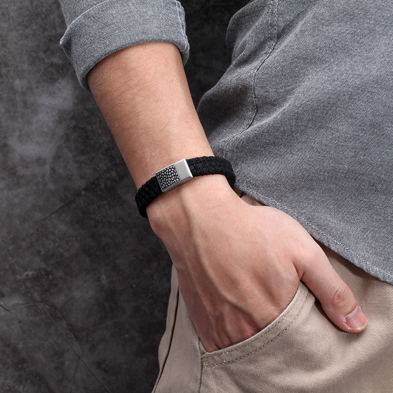 Men's Leather Bracelet with Reptile Snap - KINGKA Jewelry