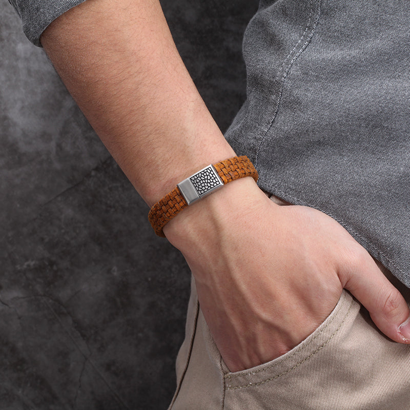 Men's Leather Bracelet with Reptile Snap - KINGKA Jewelry