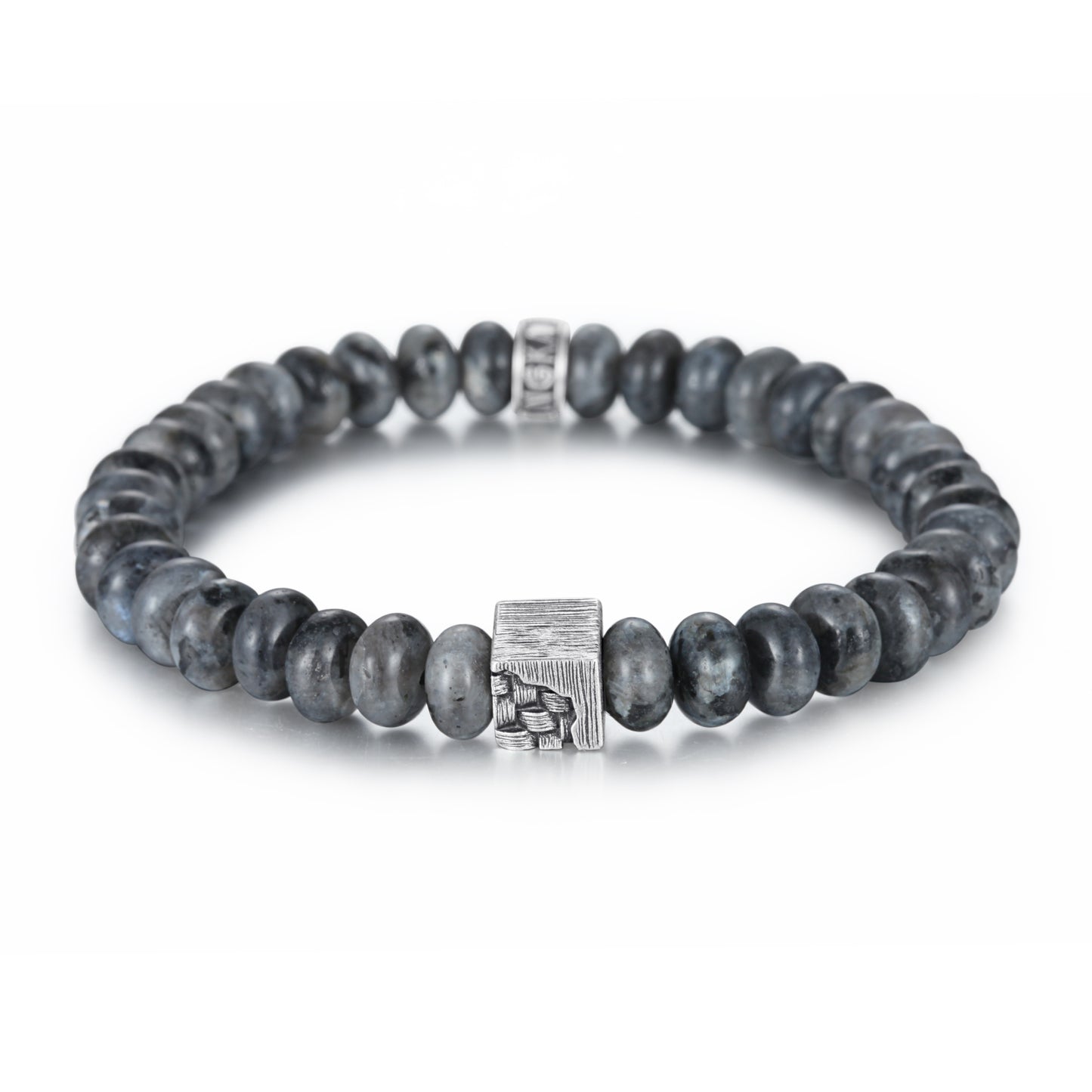 Men's Wristband with Abacus Shape Labradorite, Woven Cube - KINGKA Jewelry