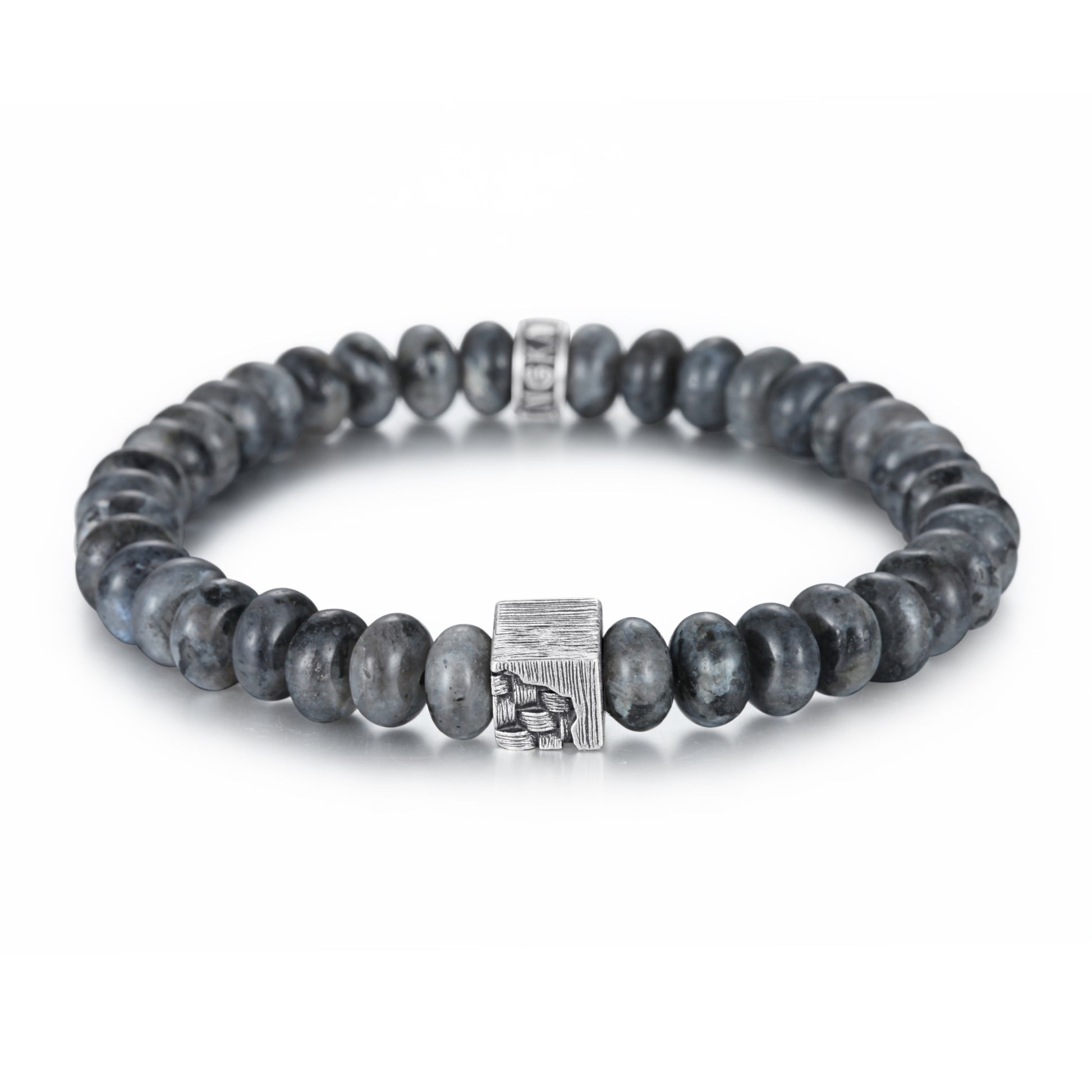 Men's Wristband with Abacus Shape Labradorite, Woven Cube - KINGKA Jewelry