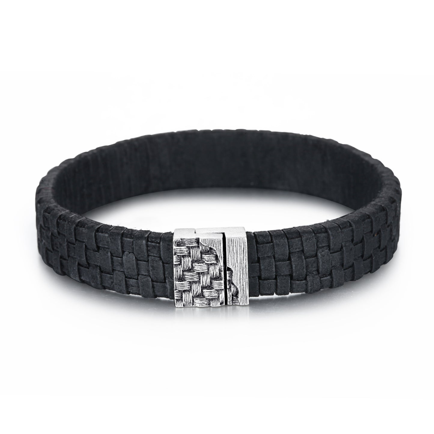 Men's Leather Bracelet with Woven Snap - KINGKA Jewelry