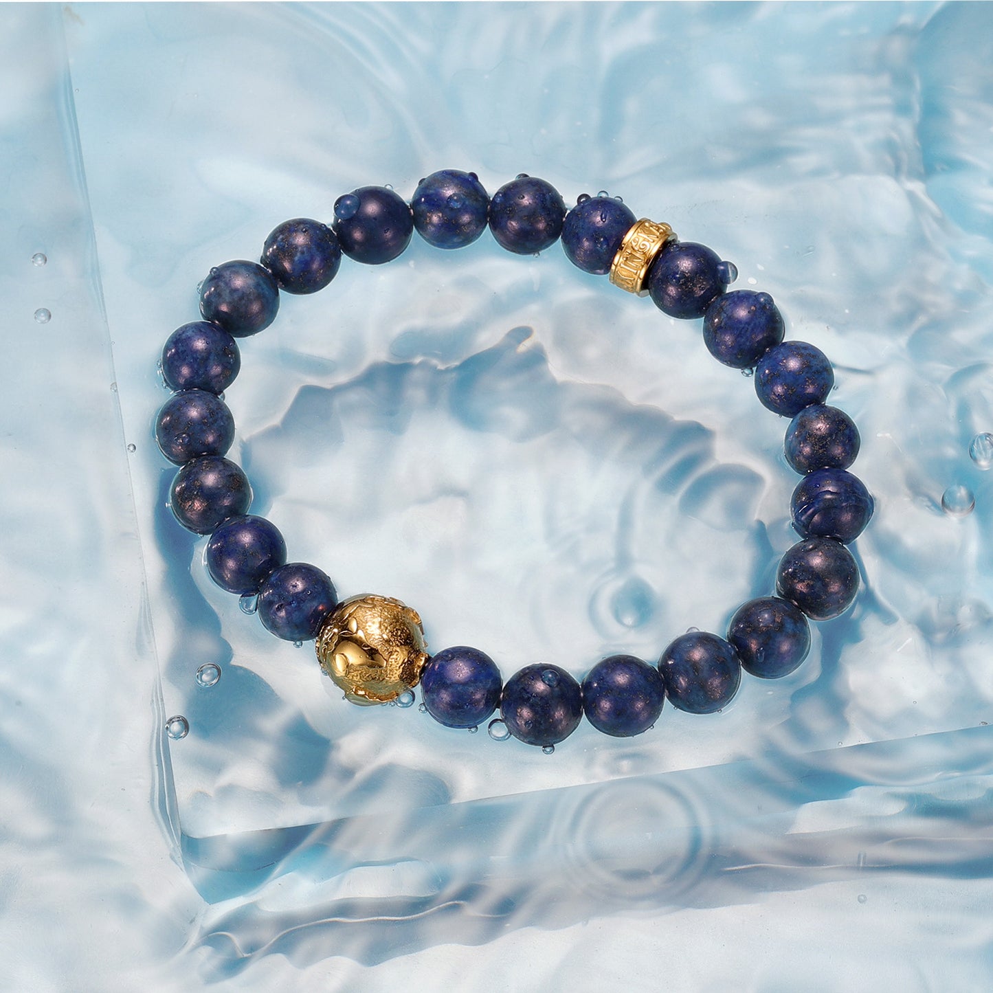 KINGKA Lapis Stone Bead Bracelet, Gold, The Earth - KINGKA Jewelry