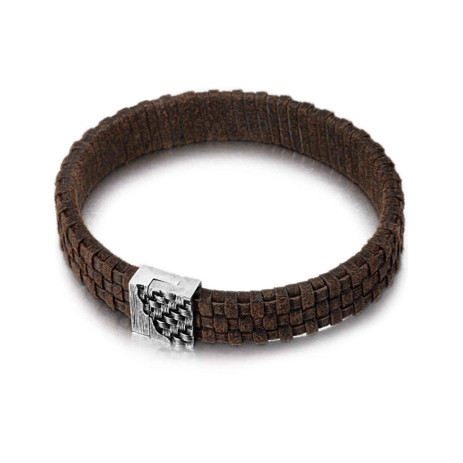 Men's Leather Bracelet with Woven Snap - KINGKA Jewelry