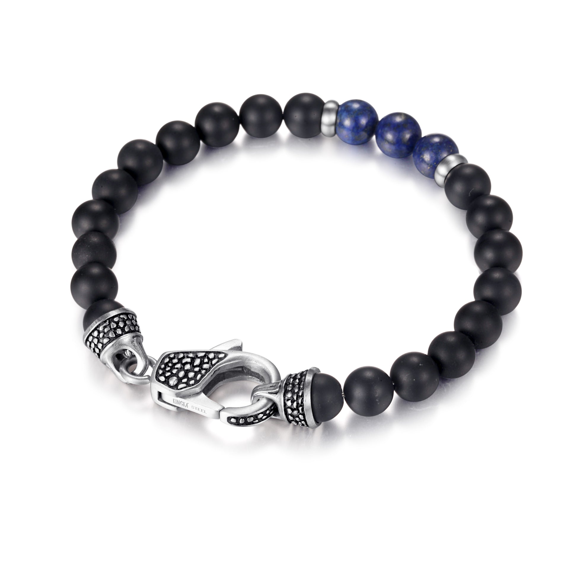 Men's Beaded Bracelet with Onyx and Lapis - KINGKA Jewelry