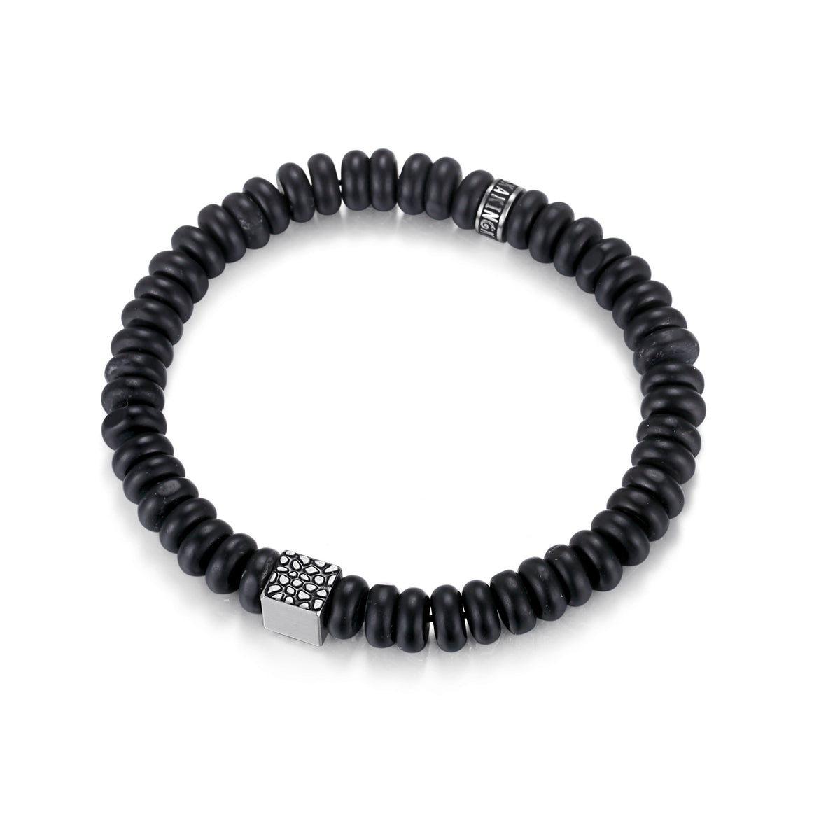 Men's Wristband with Abacus Onyx, Reptile Cube - KINGKA Jewelry