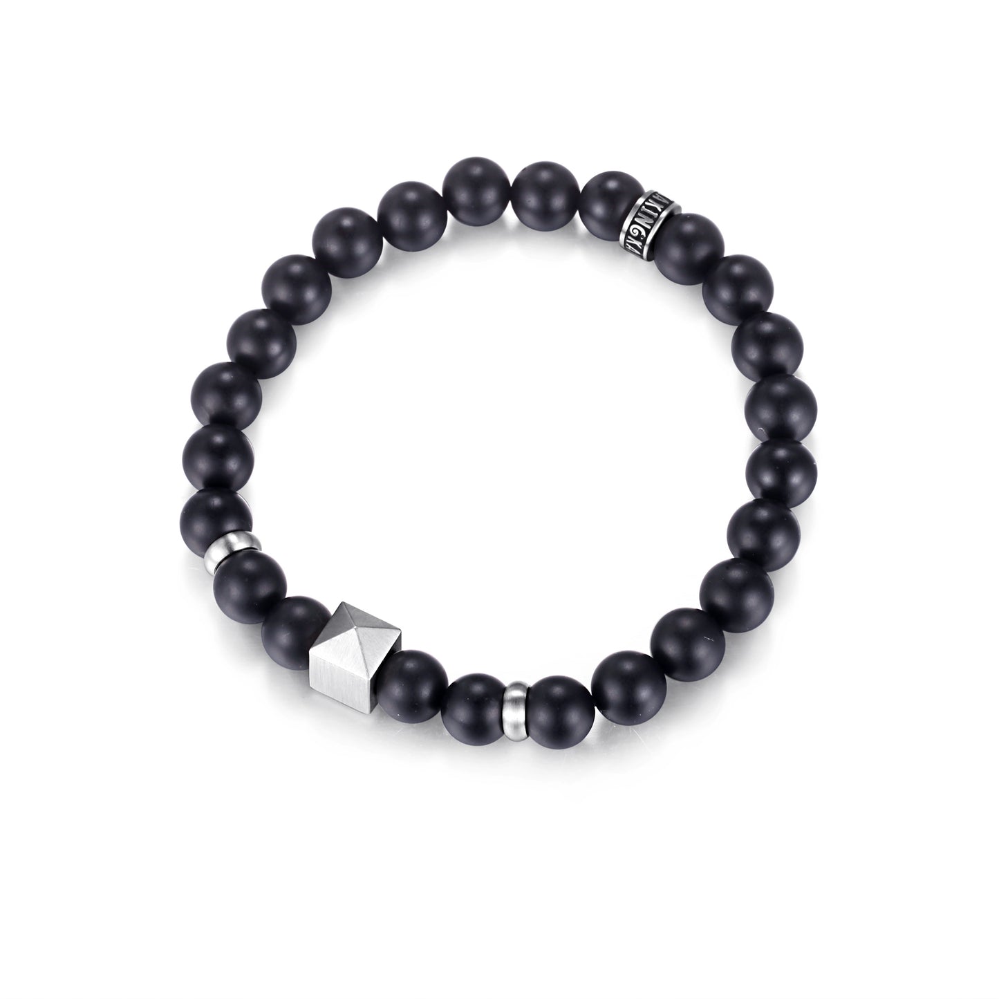 Men's Wristband with Onyx, Pyramid Cube - KINGKA Jewelry
