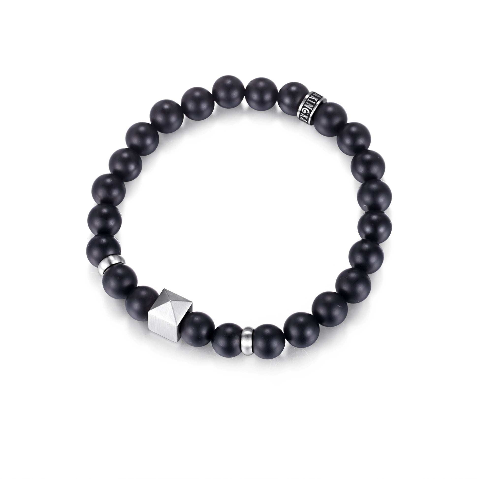 Men's Wristband with Onyx, Pyramid Cube - KINGKA Jewelry