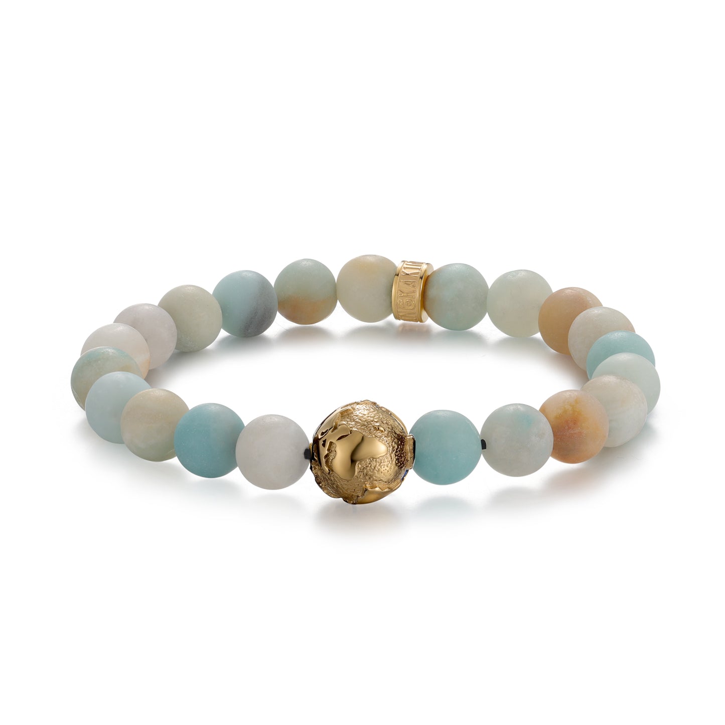 KINGKA Amazonite Stone Gold Plating Globe Earth Beads Bracelet, Love The Earth