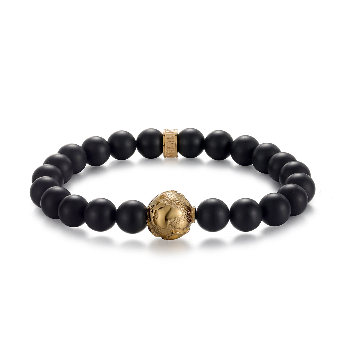 KINGKA Gold Plating Globe Map Matt Agate Bead Bracelet