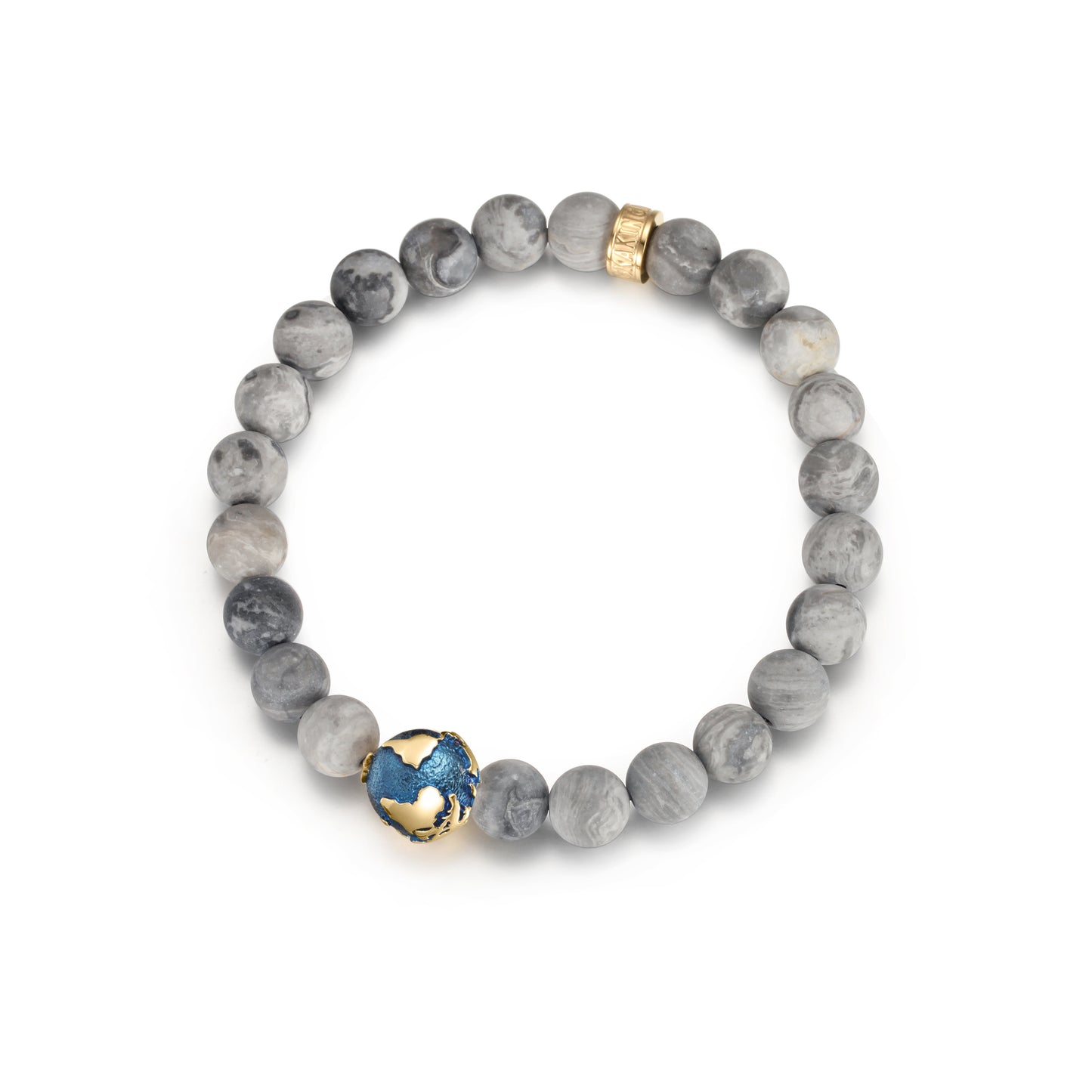 KINGKA Grey Jasper Bead Bracelet, Gold Blue, The Earth - KINGKA Jewelry