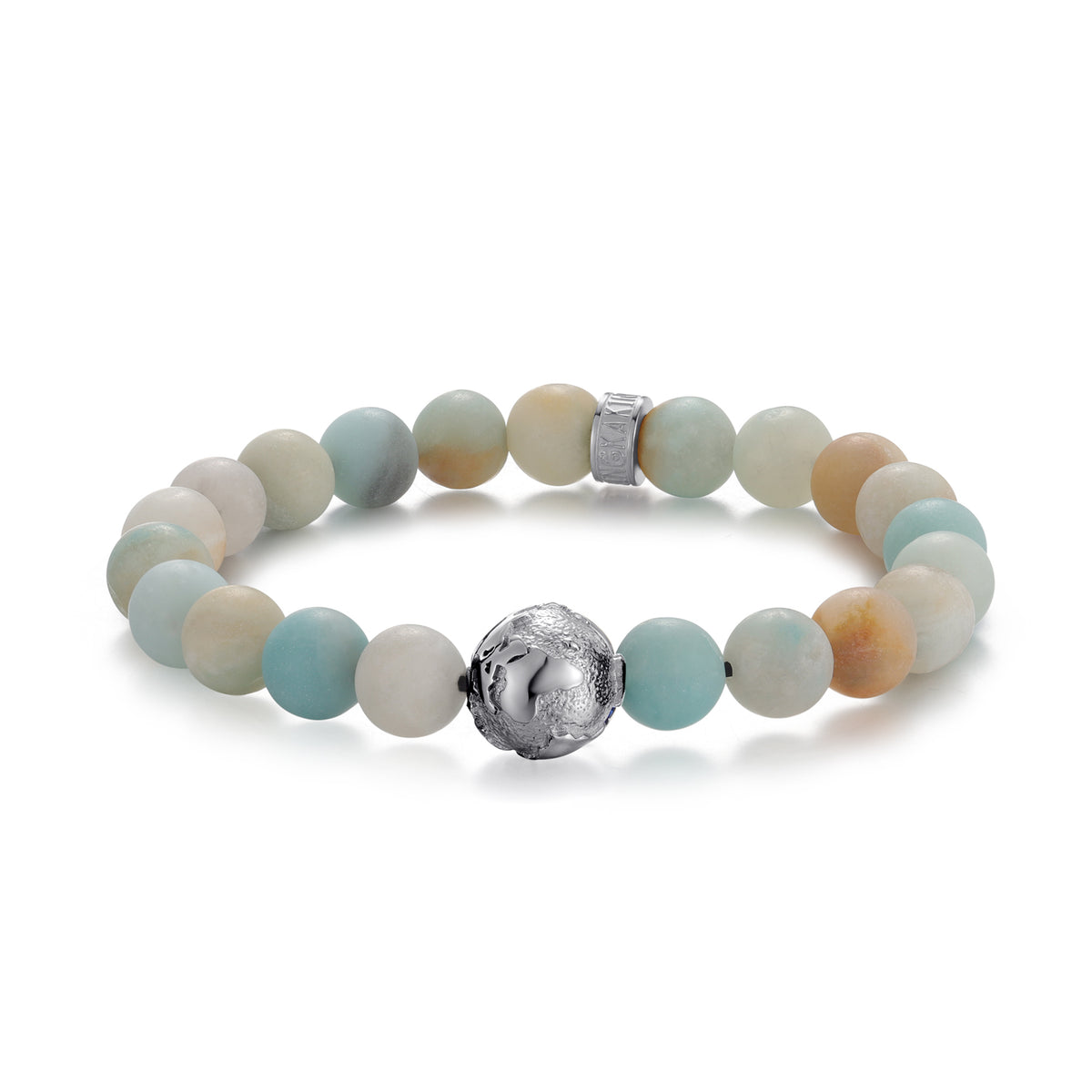 KINGKA Amazonite Stone Beads Bracelet with 316 Stainless Steel Earth Accessory