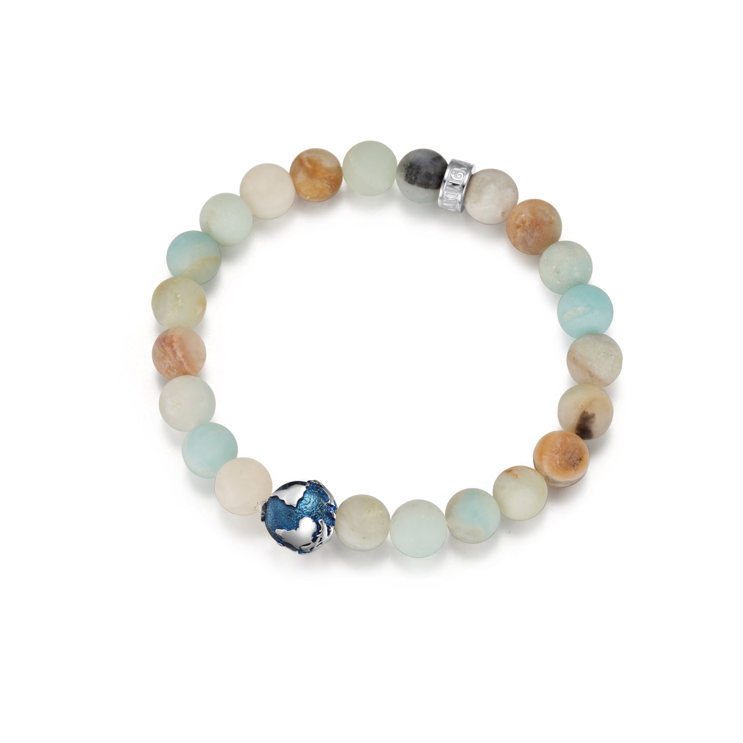 KINGKA Amazonite Stone Bead Bracelet, Blue Silver, The Earth - KINGKA Jewelry