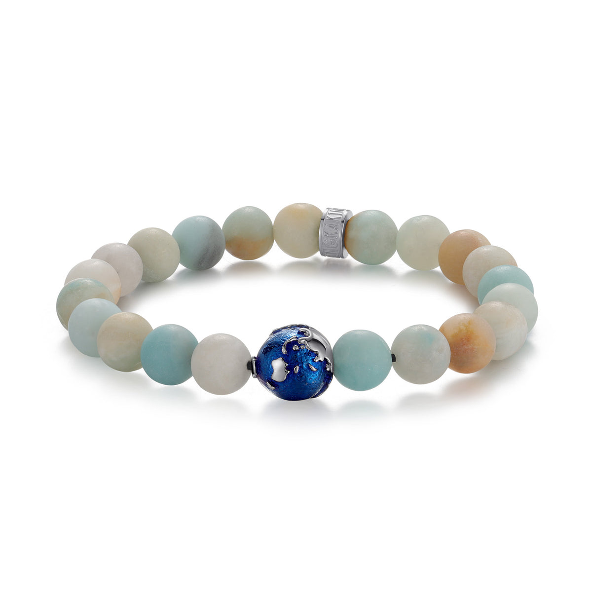 KINGKA Amazonite Stone Bead Bracelet, Blue Silver, The Earth - KINGKA Jewelry
