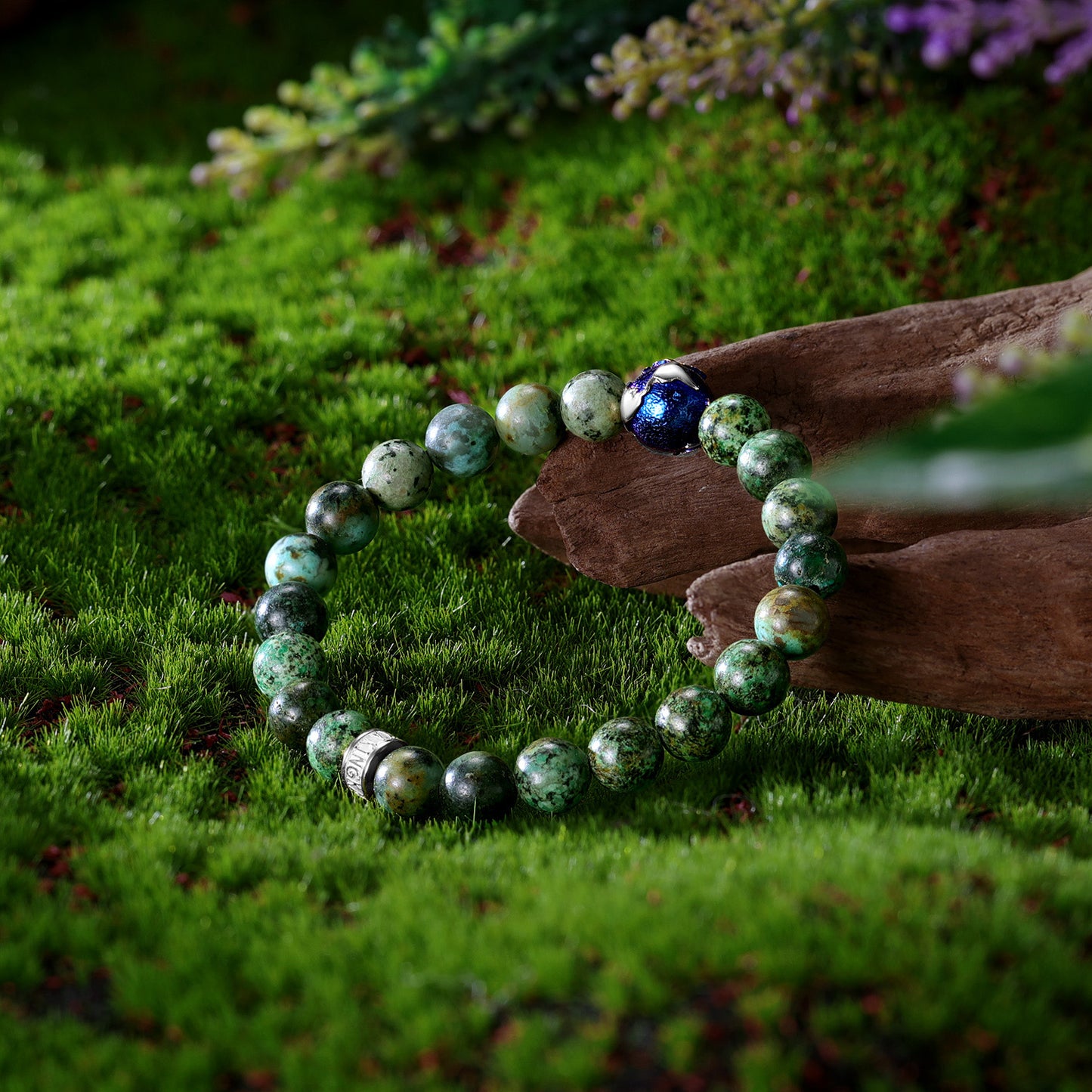 KINGKA African Turquoise Earth Bead Bracelet with 316 Stainless Steel Earth Accessory
