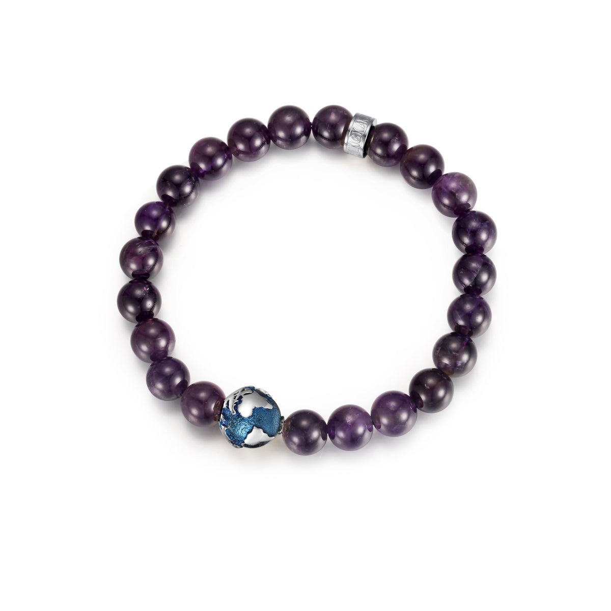KINGKA Amethyst Bead Bracelet, Silver Bule, The Earth - KINGKA Jewelry
