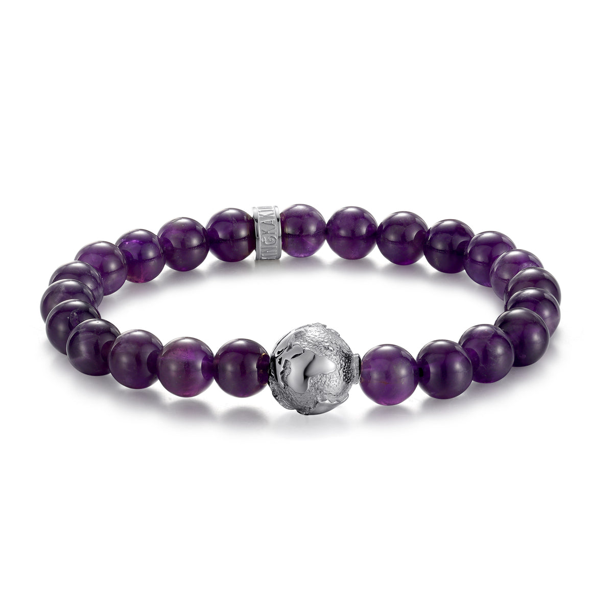 KINGKA Amethyst Natural Stone Beads Bracelet with 316 Stainless Steel Earth Accessory