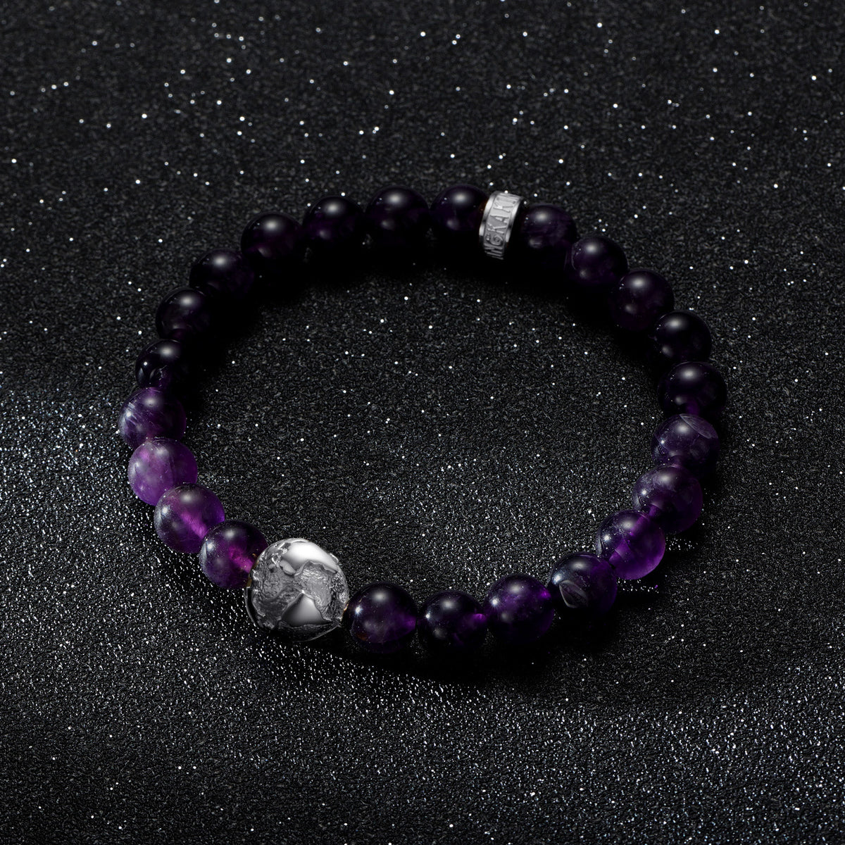 KINGKA Amethyst Natural Stone Beads Bracelet with 316 Stainless Steel Earth Accessory