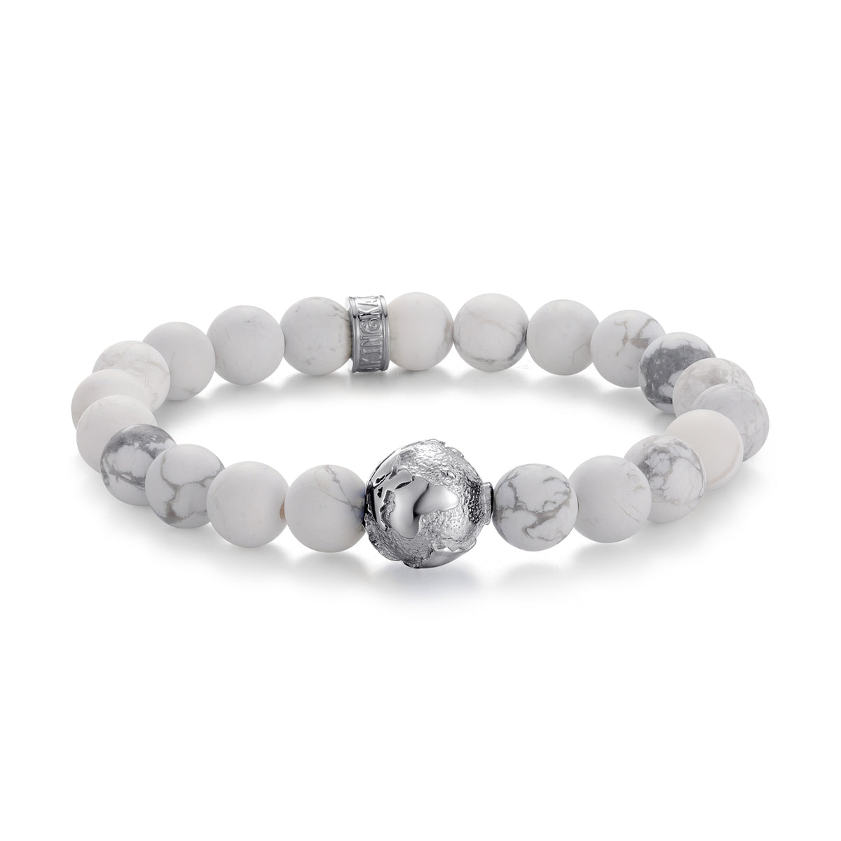 KINGKA Natural White Turquoise Beads Stone Bracelet with 316 Stainless Steel Earth Accessory